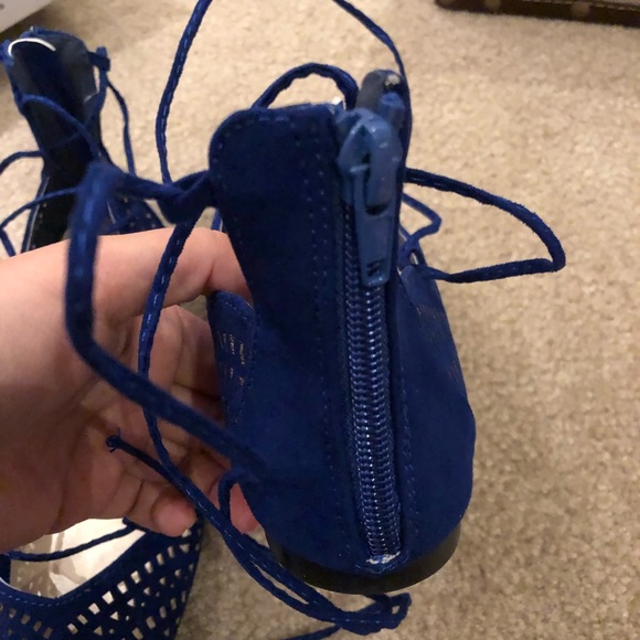 Royal blue suede qupid lace up pointy flats 7.5 - Picture 5 of 6